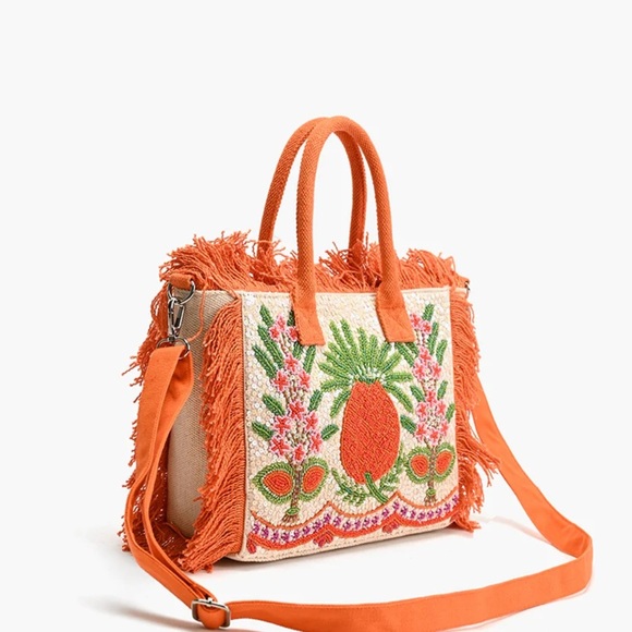 American & Beyond | Fringe Fiesta Pineapple Tote w/ Crossbody Strap - Picture 3 of 8